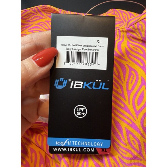 Ibkul Ruched Elbow Sleeve Dress Sally Orange Peel / Hot Pink Size XL NWT - Picture 10 of 11
